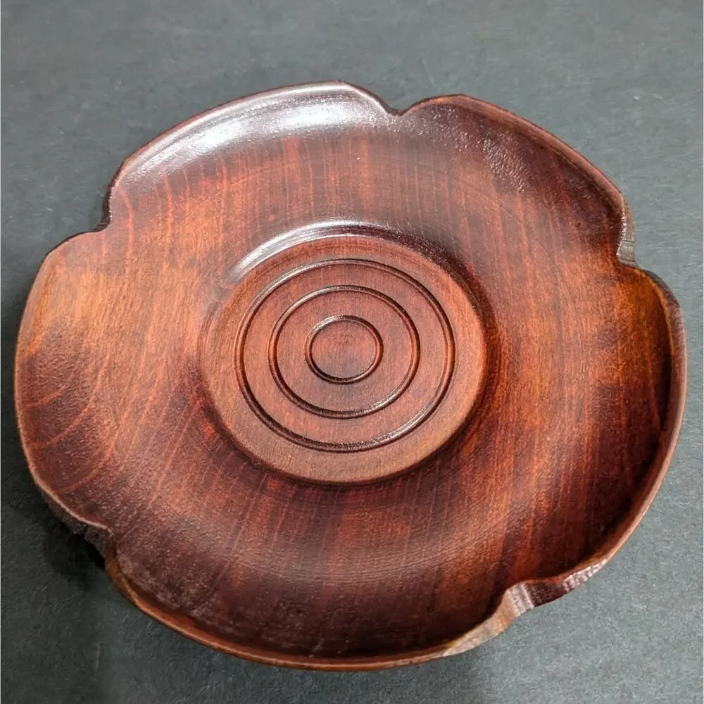 Vintage Japanese Wooden Chataku Tea Coasters Saucers Set of 5 Flower Shape 4